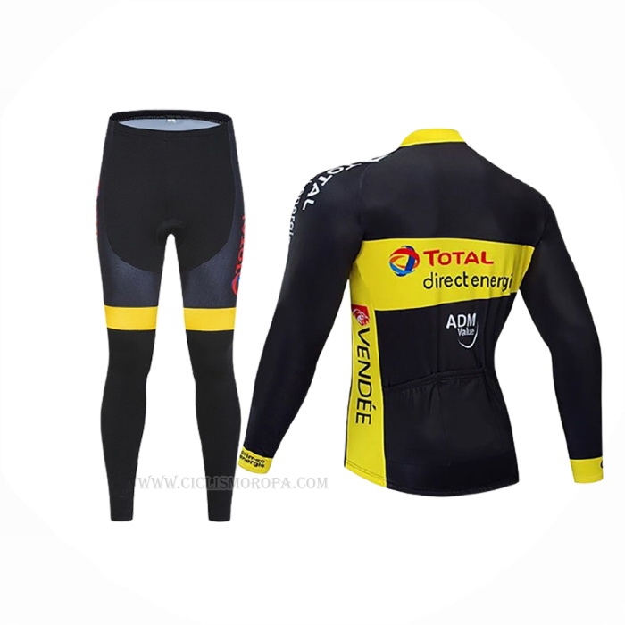 2019 Ropa Ciclismo Direct Energie Negro Amarillo Mangas Largas y Culotte Lunga